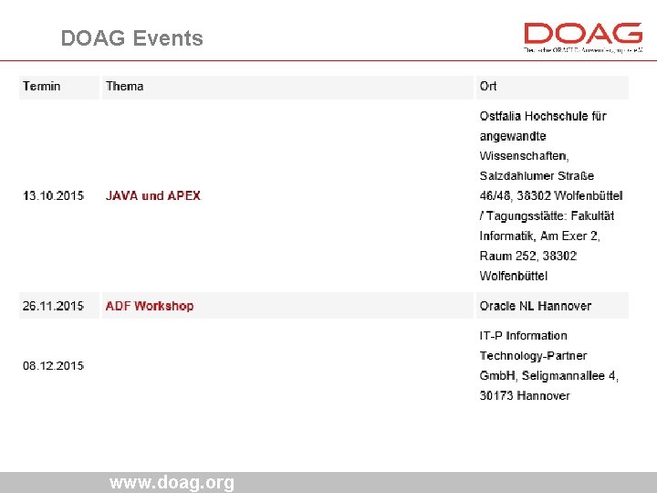 DOAG Events www. doag. org 