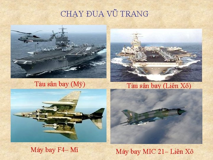 CHẠY ĐUA VŨ TRANG Tàu sân bay (Mỹ) Máy bay F 4– Mĩ Tàu