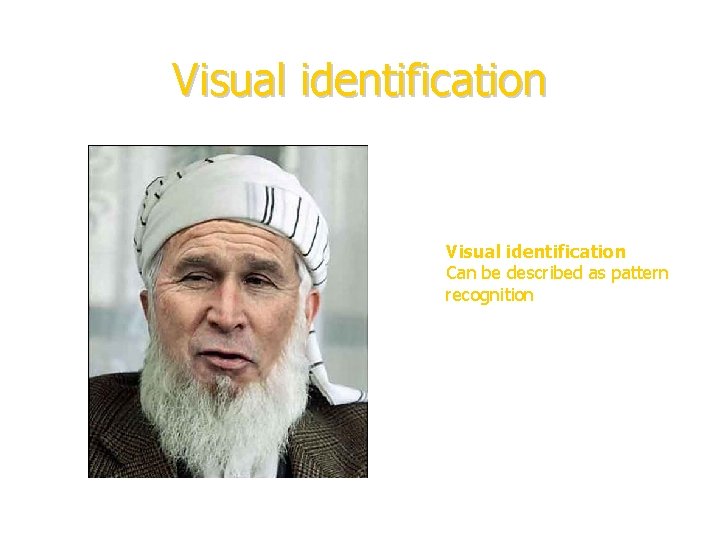 Visual identification Can be described as pattern recognition 