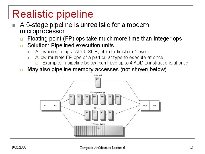 Realistic pipeline n A 5 -stage pipeline is unrealistic for a modern microprocessor q