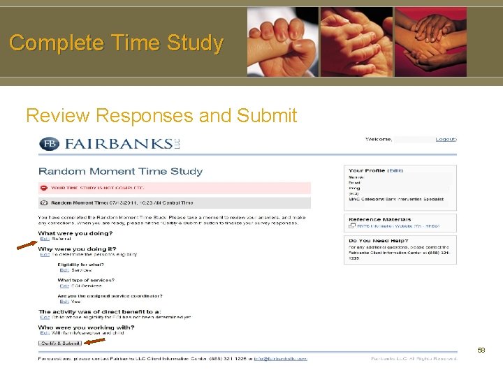 Complete Time Study Review Responses and Submit 58 