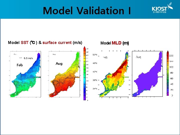 Model Validation I Model SST (℃ ) & surface current (m/s) 0. 5 m/s