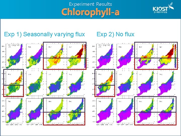 Experiment Results Chlorophyll-a Exp 1) Seasonally varying flux Exp 2) No flux 