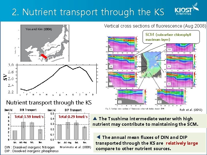 2. Nutrient transport through the KS Vertical cross sections of fluorescence (Aug 2008) Yoo
