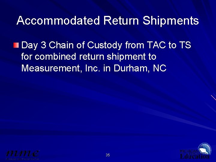 Accommodated Return Shipments Day 3 Chain of Custody from TAC to TS for combined