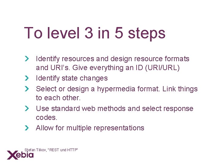 To level 3 in 5 steps Identify resources and design resource formats and URI’s.