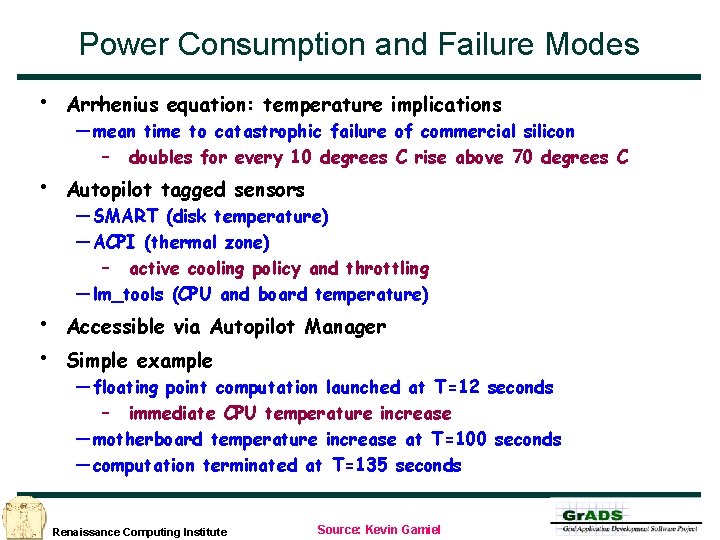 Power Consumption and Failure Modes • Arrhenius equation: temperature implications • Autopilot tagged sensors