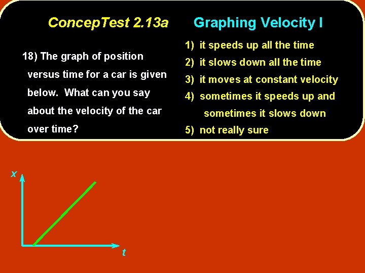 Concep. Test 2. 13 a 18) The graph of position Graphing Velocity I 1)