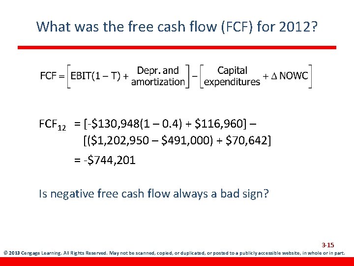 What was the free cash flow (FCF) for 2012? FCF 12 = [-$130, 948(1