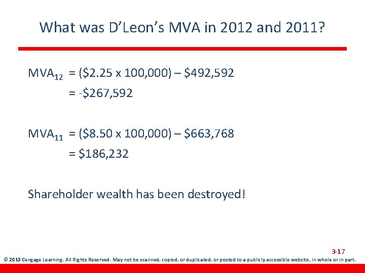 What was D’Leon’s MVA in 2012 and 2011? MVA 12 = ($2. 25 x
