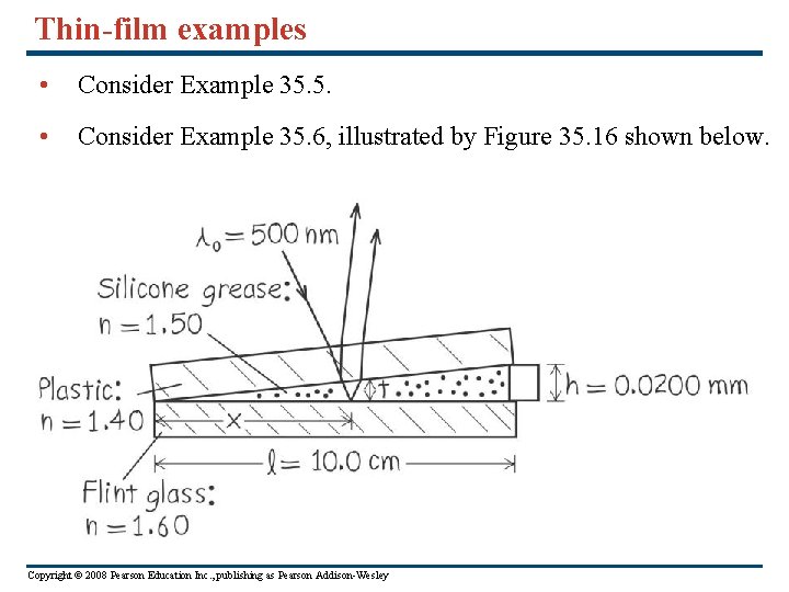 Thin-film examples • Consider Example 35. 5. • Consider Example 35. 6, illustrated by