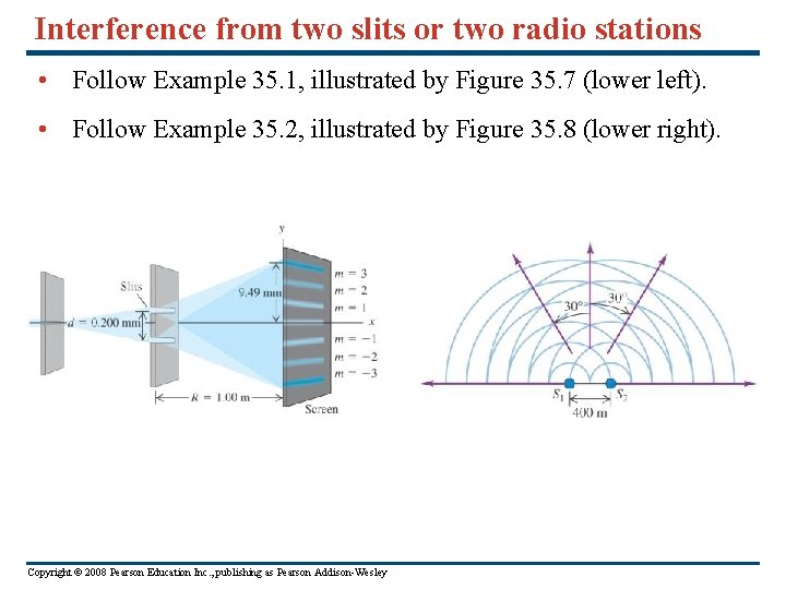 Interference from two slits or two radio stations • Follow Example 35. 1, illustrated