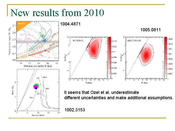 New results from 2010 1004. 4871 1005. 0811 It seems that Ozel et al.