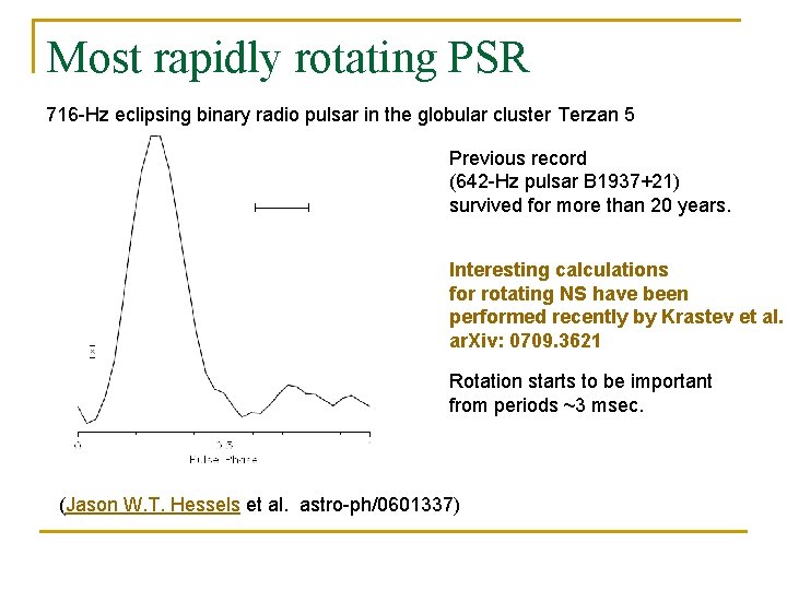 Most rapidly rotating PSR 716 -Hz eclipsing binary radio pulsar in the globular cluster