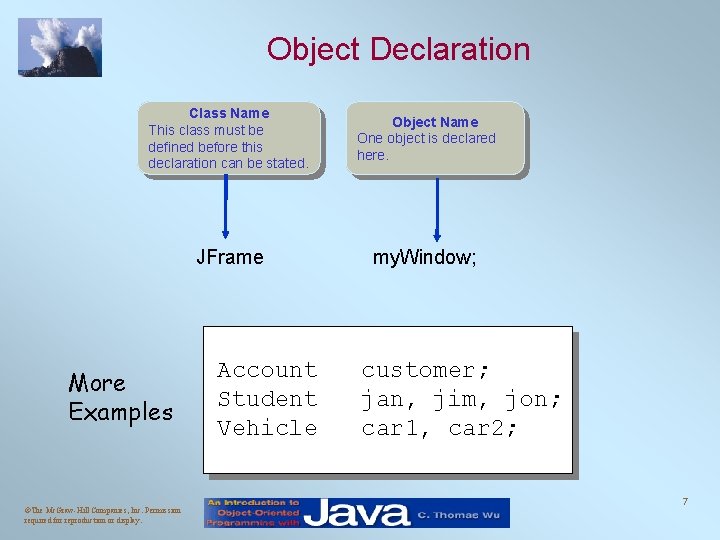 Object Declaration Class Name This class must be defined before this declaration can be