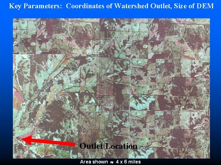 Key Parameters: Coordinates of Watershed Outlet, Size of DEM Outlet Location Area shown 4 Key Parameters: Coordinates of Watershed Outlet, Size of DEM Outlet Location Area shown 4