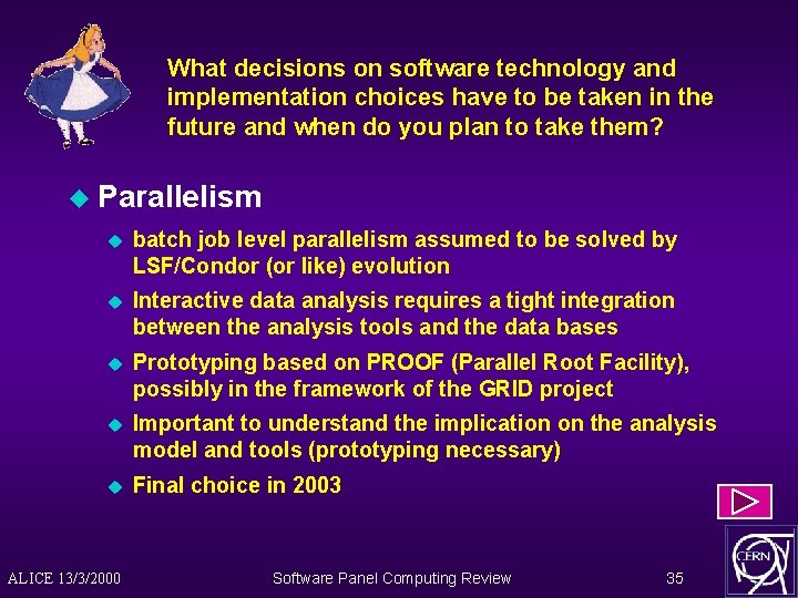 What decisions on software technology and implementation choices have to be taken in the