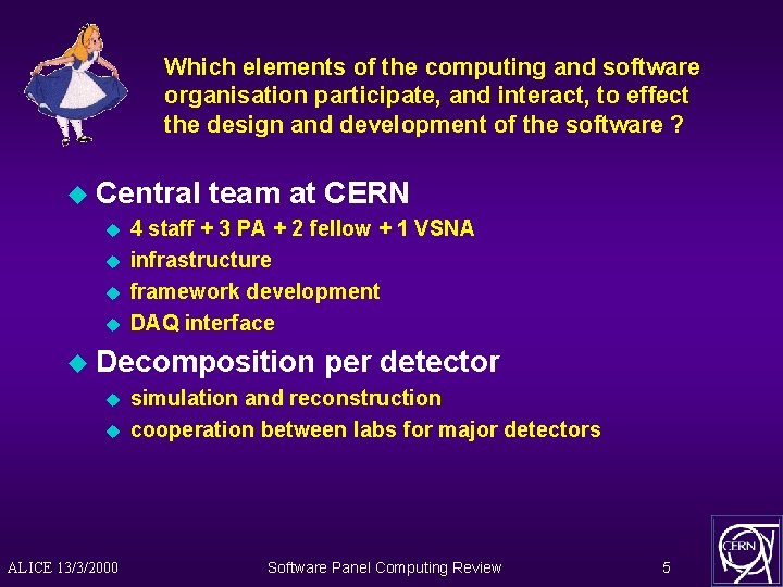 Which elements of the computing and software organisation participate, and interact, to effect the