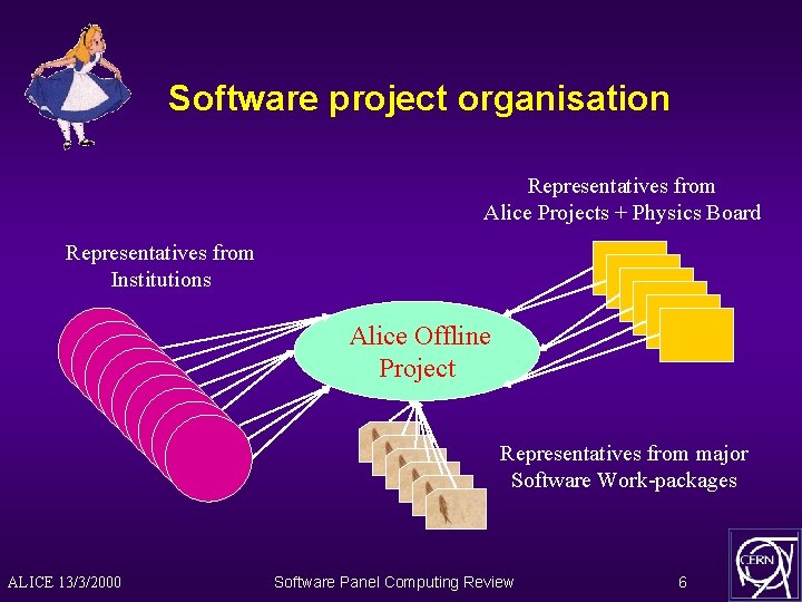 Software project organisation Representatives from Alice Projects + Physics Board Representatives from Institutions Alice