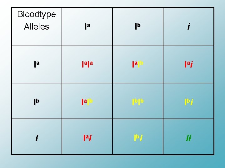 Bloodtype Alleles Ia Ib i Ia I a. I b I ai Ib I