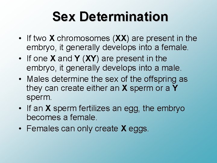 Sex Determination • If two X chromosomes (XX) are present in the embryo, it