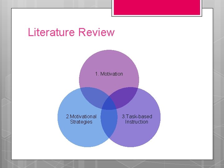 Literature Review 1. Motivation 2. Motivational Strategies 3. Task-based Instruction 