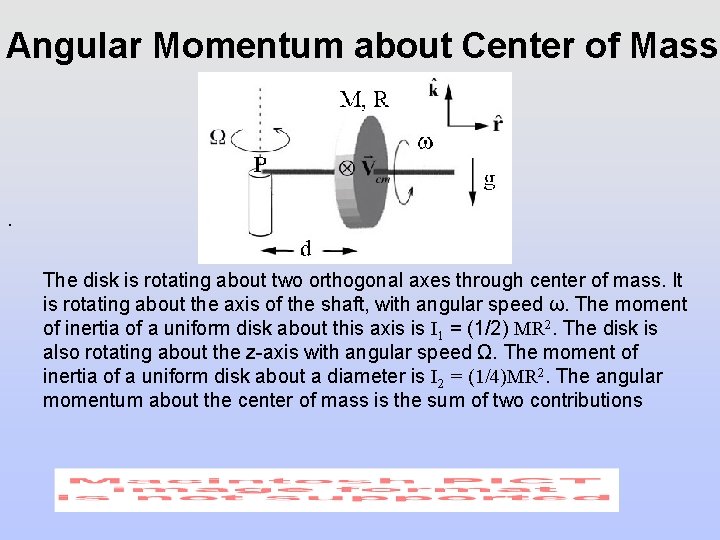 Angular Momentum about Center of Mass . The disk is rotating about two orthogonal
