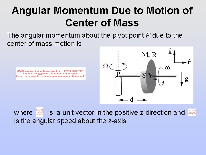 Angular Momentum Due to Motion of Center of Mass The angular momentum about the