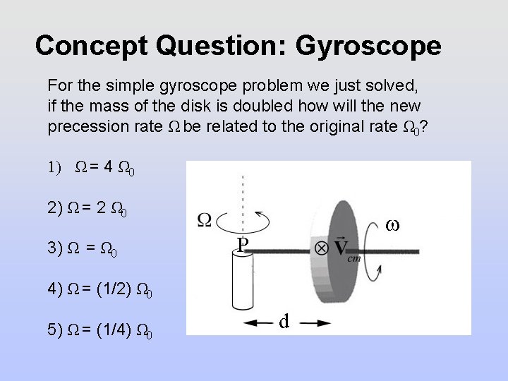 Concept Question: Gyroscope For the simple gyroscope problem we just solved, if the mass