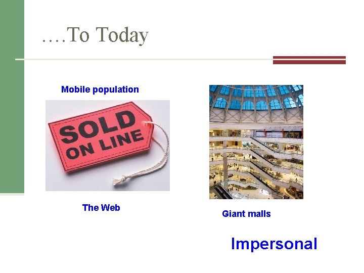 …. To Today Mobile population The Web Giant malls Impersonal 
