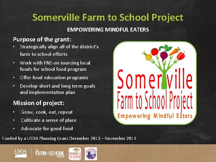 Somerville Farm to School Project EMPOWERING MINDFUL EATERS Purpose of the grant: • Strategically