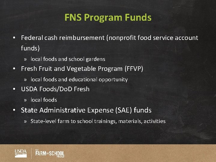 FNS Program Funds • Federal cash reimbursement (nonprofit food service account funds) » local