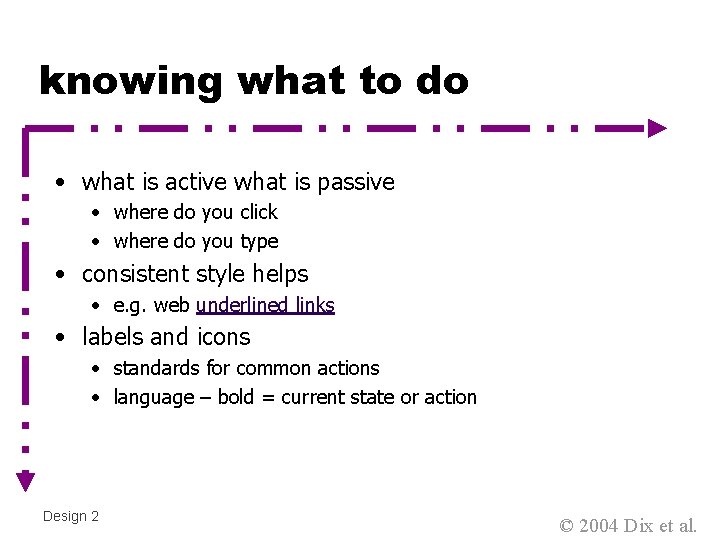 knowing what to do • what is active what is passive • where do