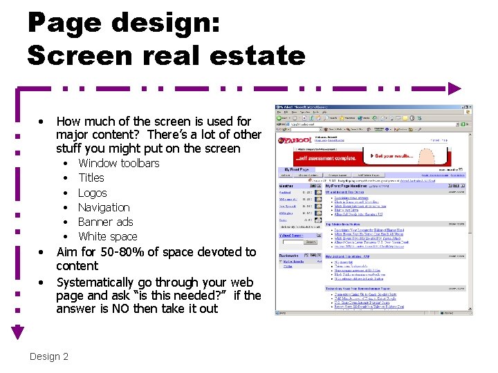Page design: Screen real estate • How much of the screen is used for