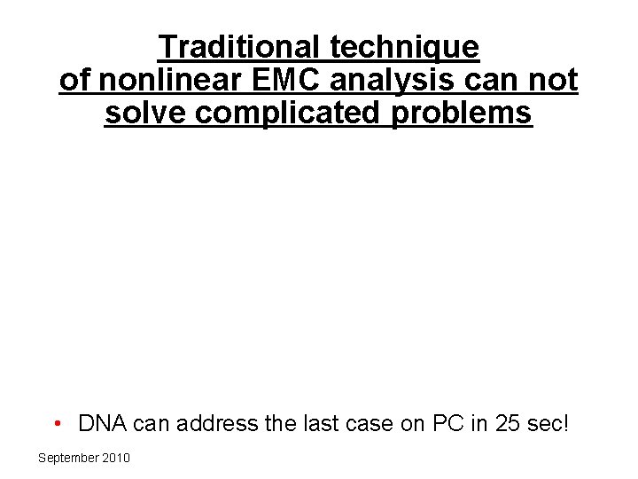 Traditional technique of nonlinear EMC analysis can not solve complicated problems • DNA can