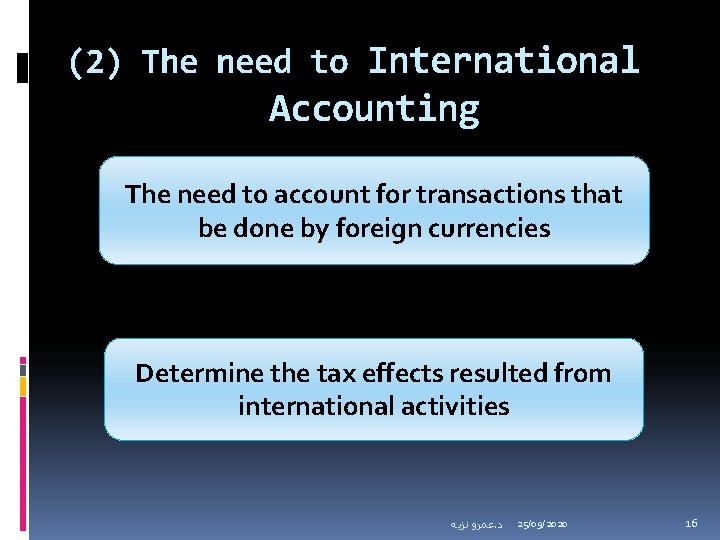 (2) The need to International Accounting The need to account for transactions that be