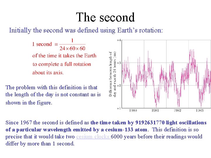 The second Initially the second was defined using Earth’s rotation: The problem with this