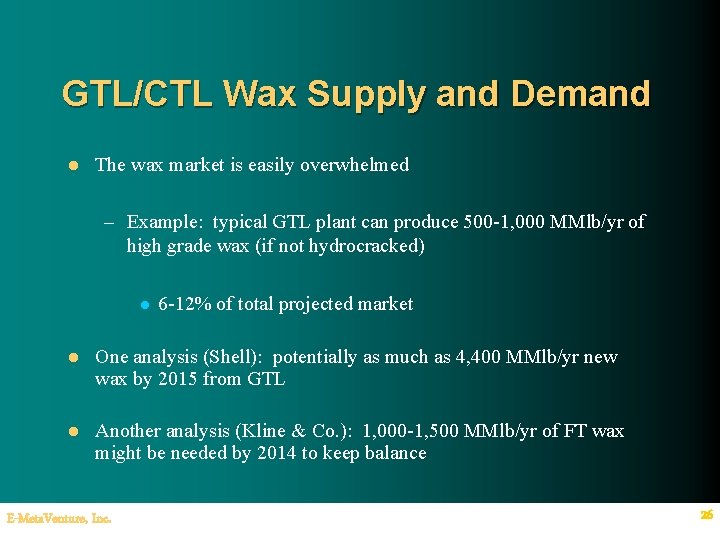 GTL/CTL Wax Supply and Demand l The wax market is easily overwhelmed – Example: