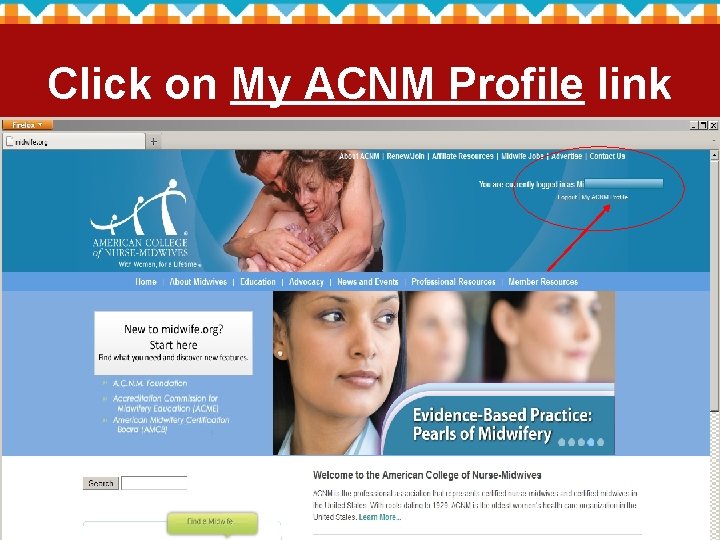 Click on My ACNM Profile link 