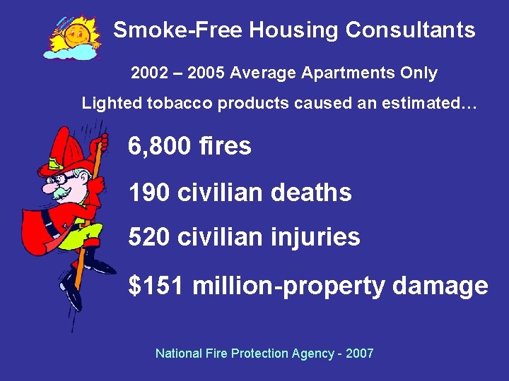 Smoke-Free Housing Consultants 2002 – 2005 Average Apartments Only Lighted tobacco products caused an