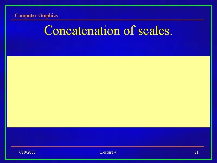 Computer Graphics Concatenation of scales. 7/10/2008 Lecture 4 21 