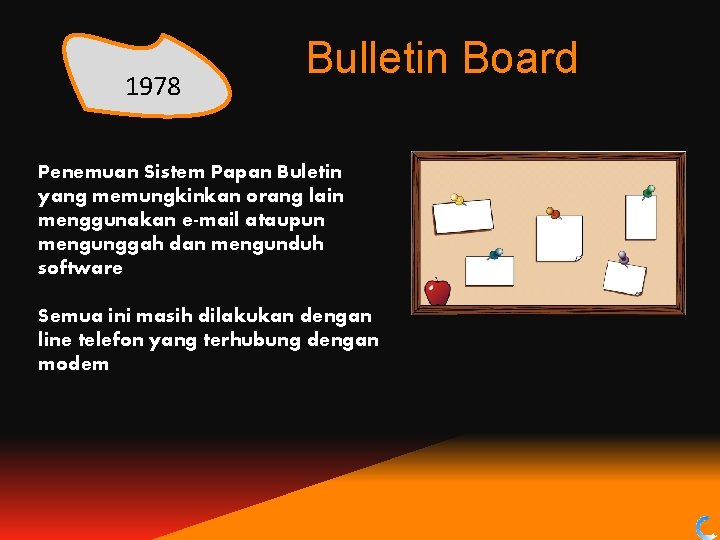 1978 Bulletin Board Penemuan Sistem Papan Buletin yang memungkinkan orang lain menggunakan e-mail ataupun