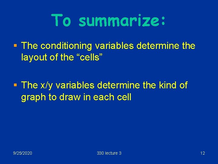To summarize: § The conditioning variables determine the layout of the “cells” § The