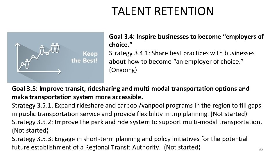 TALENT RETENTION Goal 3. 4: Inspire businesses to become “employers of choice. ” Strategy