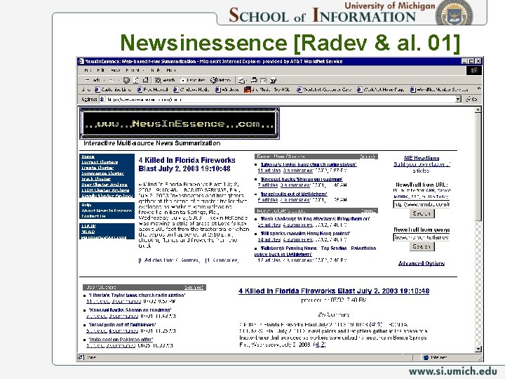 Newsinessence [Radev & al. 01] 