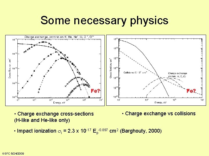 Some necessary physics Fe? • Charge exchange cross-sections (H-like and He-like only) Fe? •