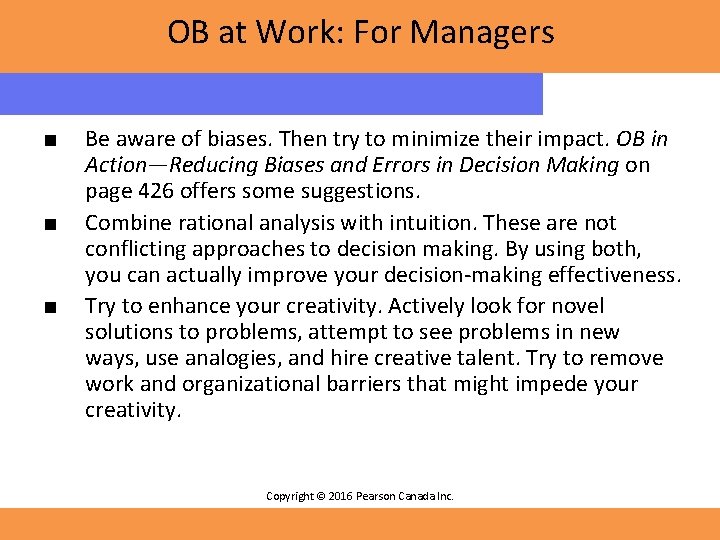 OB at Work: For Managers ■ ■ ■ Be aware of biases. Then try OB at Work: For Managers ■ ■ ■ Be aware of biases. Then try