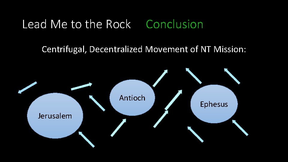 Lead Me to the Rock Conclusion Centrifugal, Decentralized Movement of NT Mission: Antioch Jerusalem