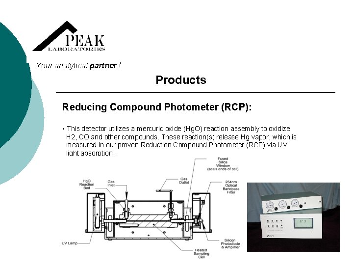 Your analytical partner ! Products Reducing Compound Photometer (RCP): • This detector utilizes a