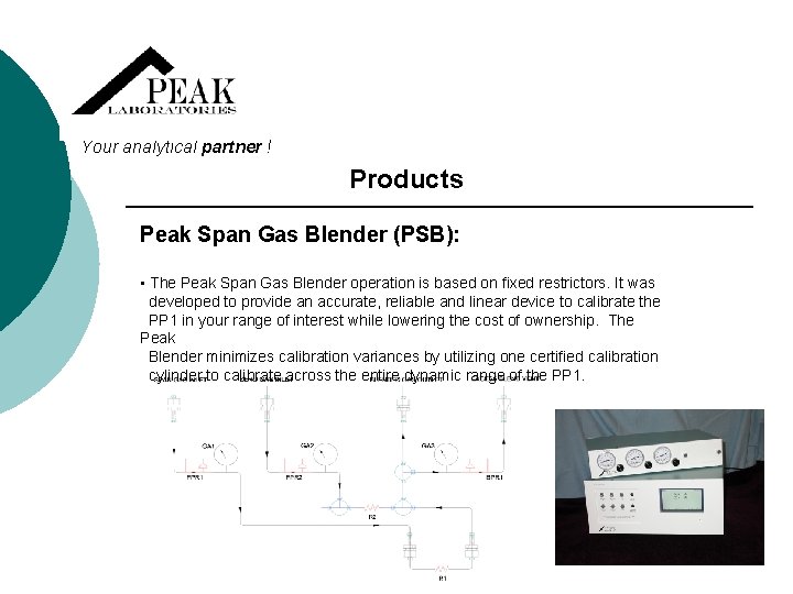 Your analytical partner ! Products Peak Span Gas Blender (PSB): • The Peak Span